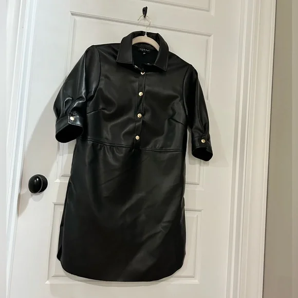 Say What? Dresses | Vegan Leather Shirt Dress By Say What Nwot | Color: Black | Size: L | Crrsullivan's Closet